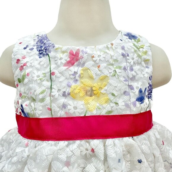Blueberi Boulevard Child's Dress Size 18M White Stitched Flowers Pink Bow EUC - Picture 3 of 8